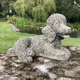 Reconstituted Stone Garden Lying Poodle Dog Puppy Statue - thumbnail 2