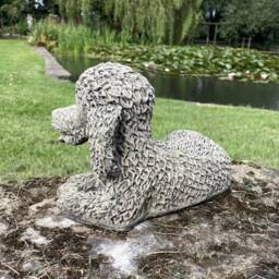 Reconstituted Stone Garden Lying Poodle Dog Puppy Statue - thumbnail 3
