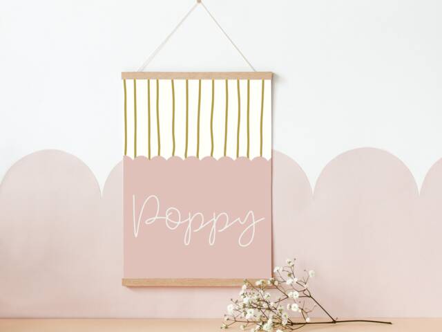 Personalised Girls Stripe & Scallop Name Sign For Room, Nursery Or Playroom - Print Only - image 1
