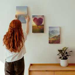 Canvas Wall Art Set Of 3 - Mountain Landscapes Heart-Shaped Tree Pier, Orange Art, Hanging Piece - thumbnail 3