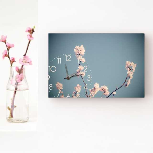 Wall Clock With Cherry Blossoms Against A Blue Sky, Minimalist Handmade Graphic Design Wall Clock, Modern Decor - image 1