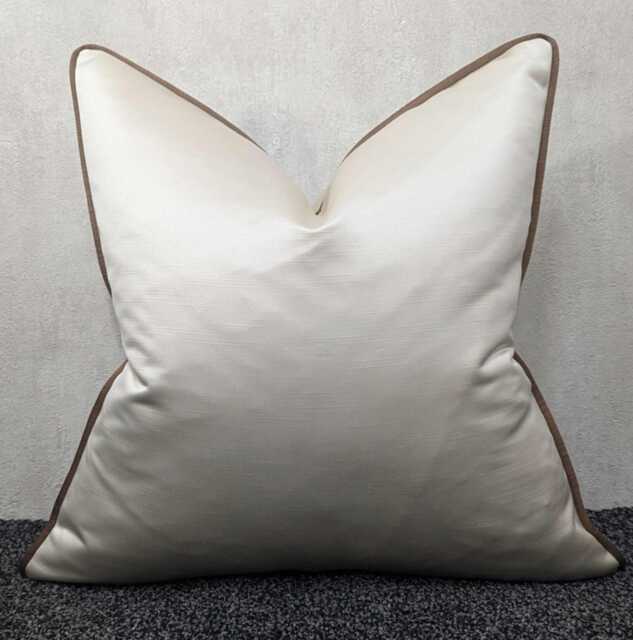 Classy Ivory Piped Cushion Cover With Textured Copper Bronze Piping, Luxury Home Decor Accent Perfect Pillow Cover For Sofa Or Bed Polyester - image 1