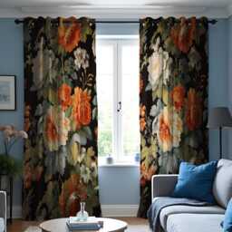 Farmhouse Floral Curtain, Orange & White Flowers Drape, Botanical Window Treatment, Custom Size Available, Made To Order Soft Curtain Panels - thumbnail 2