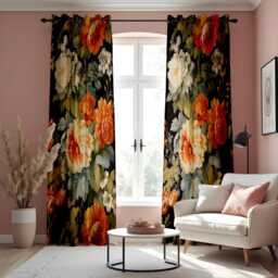Farmhouse Floral Curtain, Orange & White Flowers Drape, Botanical Window Treatment, Custom Size Available, Made To Order Soft Curtain Panels - thumbnail 3