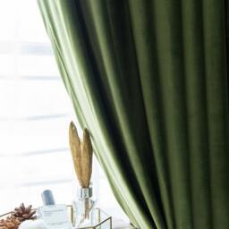 Pair Of Olive Green Velvet Curtains, Bedroom Living Room Silk Custom Curtains - thumbnail 3