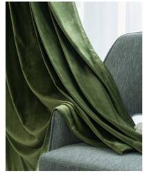 Pair Of Olive Green Velvet Curtains, Bedroom Living Room Silk Custom Curtains - thumbnail 1