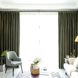Pair Of Olive Green Velvet Curtains, Bedroom Living Room Silk Custom Curtains - thumbnail 2
