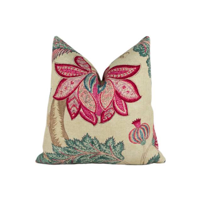 Zoffany - Kalamkari Indigo/Red Romantically Flamboyant Floral Cushion Cover Handmade Throw Pillow Designer Home Decor - image 1