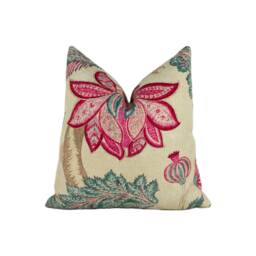 Zoffany - Kalamkari Indigo/Red Romantically Flamboyant Floral Cushion Cover Handmade Throw Pillow Designer Home Decor - thumbnail 1
