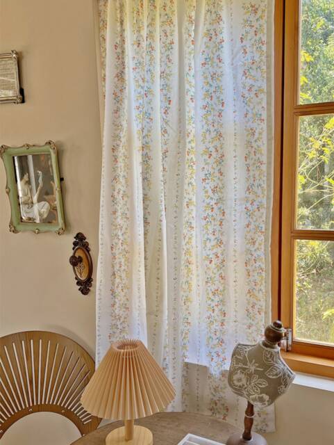 Finley Cotton Sheer Curtain, Printed Floral Custom Curtain Panel, Drape, Livingroom Extra Long 1Pc - image 1