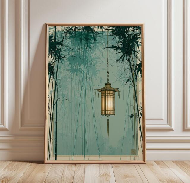 Japanese Lantern Poster, Bamboo Wall Art, Zen Print - image 1