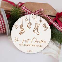 Personalized Wooden Pendants, Our First Christmas As A Family, Tree Pendants With Names, Family Bauble Made Of Wood - thumbnail 2