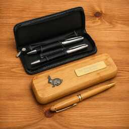 British Wildlife Luxury Wooden Or Leatherette Pen Case With Matching Free Engraving Stag Pheasant Otter Gift