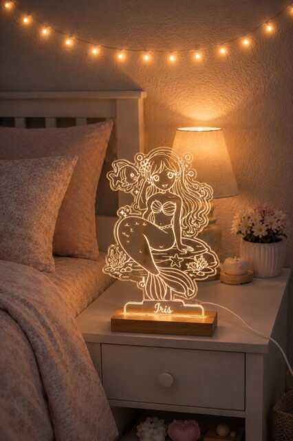 Personalised Mermaid Night Light For Girls - Custom Name Led Lamp Kids Bedroom Decor - image 1