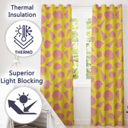 Minimal Sea Shells Yellow Pink Background Seamless Pattern Readymade Eyelet Ring Top Thermal 100% Blackout Curtains - thumbnail 3