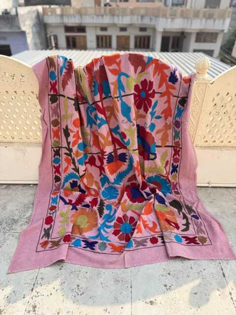 Hand-Embroidered Suzani Quilt - Cotton Folk Textile, Vibrant Bohemian Throw Blanket, Home D??cor Accent - image 1