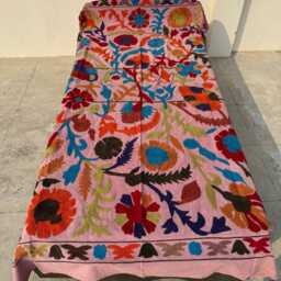 Hand-Embroidered Suzani Quilt - Cotton Folk Textile, Vibrant Bohemian Throw Blanket, Home D??cor Accent - thumbnail 2
