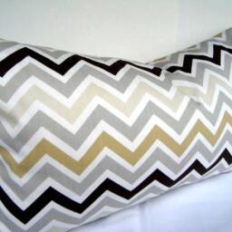 Modern Chevron Lumbar Pillow Cover, Gray Beige Black Stripes Zigzag, 12x20 - thumbnail 2