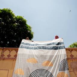 Handmade Block Printed Cotton Duvet Cover Set Modern Spiral Sun Design - thumbnail 4