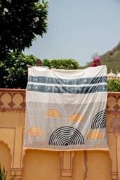 Handmade Block Printed Cotton Duvet Cover Set Modern Spiral Sun Design