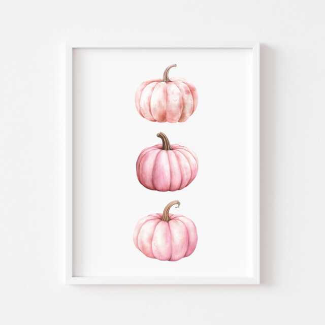 Pink Watercolour Pumpkin Print Trio Autumn Home Decor Unframed Wall Art Poster Print - image 1