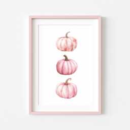 Pink Watercolour Pumpkin Print Trio Autumn Home Decor Unframed Wall Art Poster Print - thumbnail 3