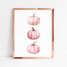Pink Watercolour Pumpkin Print Trio Autumn Home Decor Unframed Wall Art Poster Print - thumbnail 2