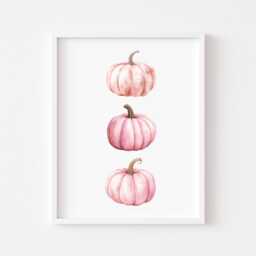 Pink Watercolour Pumpkin Print Trio Autumn Home Decor Unframed Wall Art Poster Print - thumbnail 1