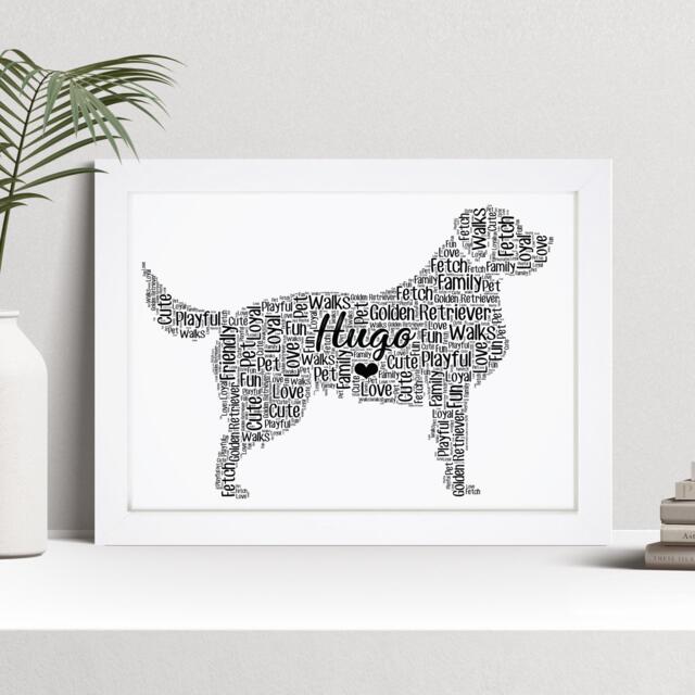 Personalised Golden Retriever Word Art Print, Custom Wall Framed Picture Gift Nl - image 1