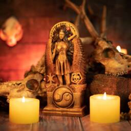 Eris Greek Goddess Wood Carving - Discordianism Altar 9 Inches Tall - thumbnail 3