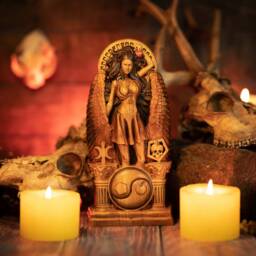 Eris Greek Goddess Wood Carving - Discordianism Altar 9 Inches Tall - thumbnail 2