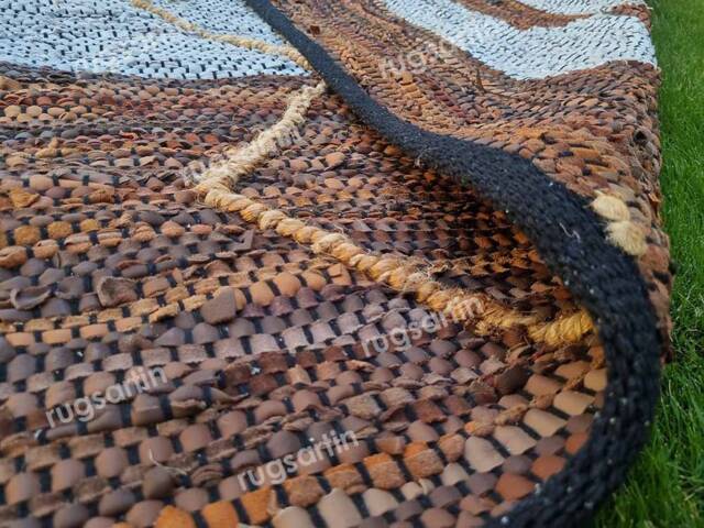 Natural Leather & Jute Area Rug - Stylish Braided For Home Decor Jute Bedroom, Living Room, Office - image 1