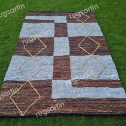 Natural Leather & Jute Area Rug - Stylish Braided For Home Decor Jute Bedroom, Living Room, Office - thumbnail 2