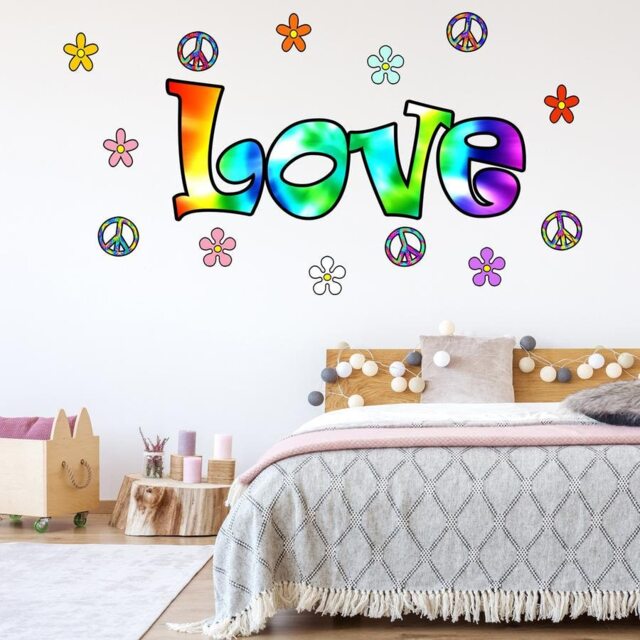Tie Dye Love Wall Decal Peace Retro Flowers Hippie Sticker Pack Home Decor - Vwaq Hf3
