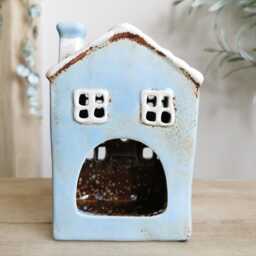 Imperfect Blue Ceramic House Tealight Holder, Garden - thumbnail 4