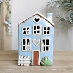 Imperfect Blue Ceramic House Tealight Holder, Garden - thumbnail 2