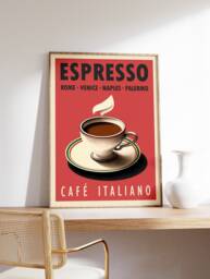 Espresso Coffee Print, Italian Art Poster, Kitchen Decor, Retro Vintage Food & Drink Wall - thumbnail 1