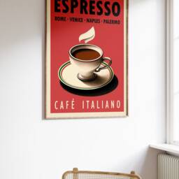Espresso Coffee Print, Italian Art Poster, Kitchen Decor, Retro Vintage Food & Drink Wall - thumbnail 2