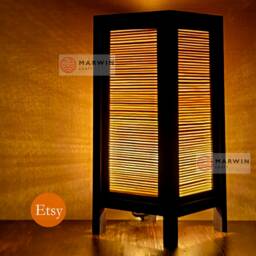 Asian Oriental Beige Bamboo Japanese Lamp Zen Bedside Floor Table Paper Light Shades Bedroom Home Decor Living Room - thumbnail 3