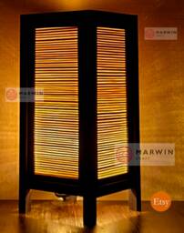 Asian Oriental Beige Bamboo Japanese Lamp Zen Bedside Floor Table Paper Light Shades Bedroom Home Decor Living Room - thumbnail 1