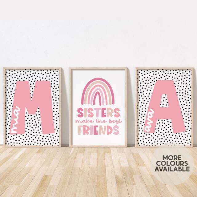 Sisters Print Set - Personalised Prints Sister Playroom Girls Bedroom Nursery Unframed - image 1
