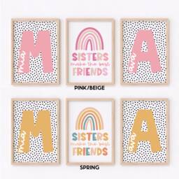 Sisters Print Set - Personalised Prints Sister Playroom Girls Bedroom Nursery Unframed - thumbnail 2