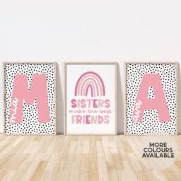 Sisters Print Set - Personalised Prints Sister Playroom Girls Bedroom Nursery Unframed - thumbnail 1