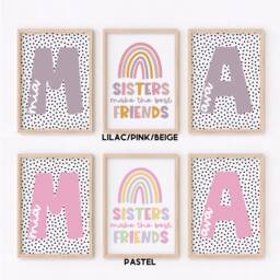 Sisters Print Set - Personalised Prints Sister Playroom Girls Bedroom Nursery Unframed - thumbnail 3
