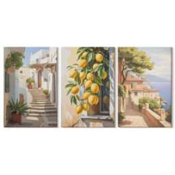 Canvas Art Set Of 3 - Charming Streets With Lemons & Sea Views, Yellow Wall Print, Landscapes Decor - thumbnail 3
