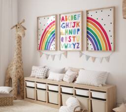 Playroom Prints, Alphabet & Rainbow Set Of 3, Boys Playroom, Girls Bright Colourful Kids Wall Art, Unframed - thumbnail 1