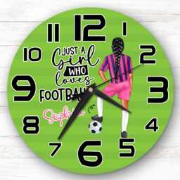 Girls Football Med Skin Dark Braid Personalised Gift For Kid's Bedroom Clock - Kids Clock, Children's , Custom Wall