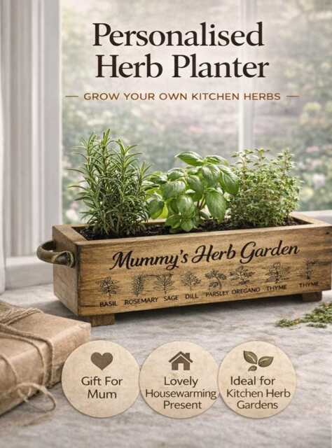 Personalised Wooden Herb Planter - Engraved Kitchen Garden Box - image 1