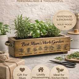 Personalised Wooden Herb Planter - Engraved Kitchen Garden Box - thumbnail 2