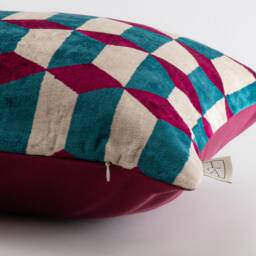 Silk Velvet Ikat Pillow Cover - Blue Fuchsia Covers - thumbnail 2